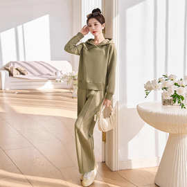 休闲套装女2025秋季时尚流行国风盘扣宽松卫衣直筒裤两件套MX856
