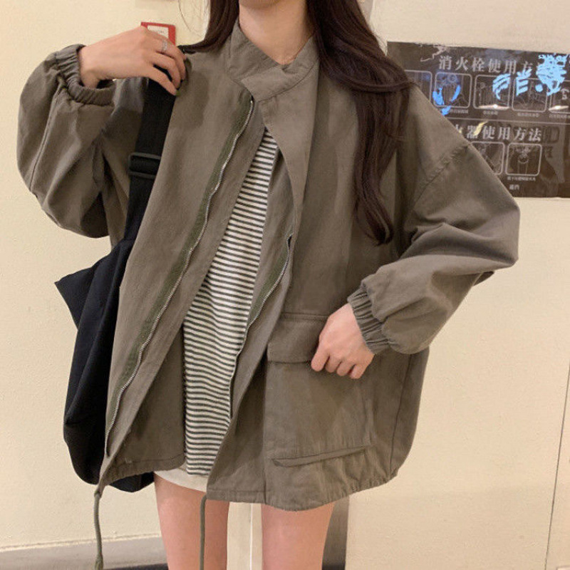 工装コート女子春秋新作韓国版ゆるいカジュアルBF学生上着野球服ins潮