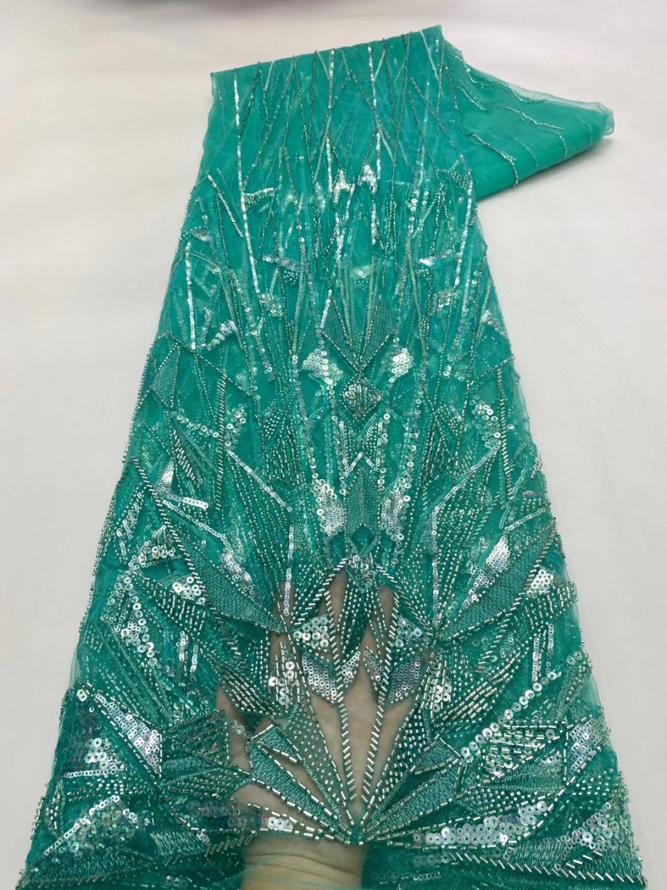 Irregular lentejuelas con cuentas bordado de tela de moda vestido de novia francés encaje tela francesa JX1965 image 8