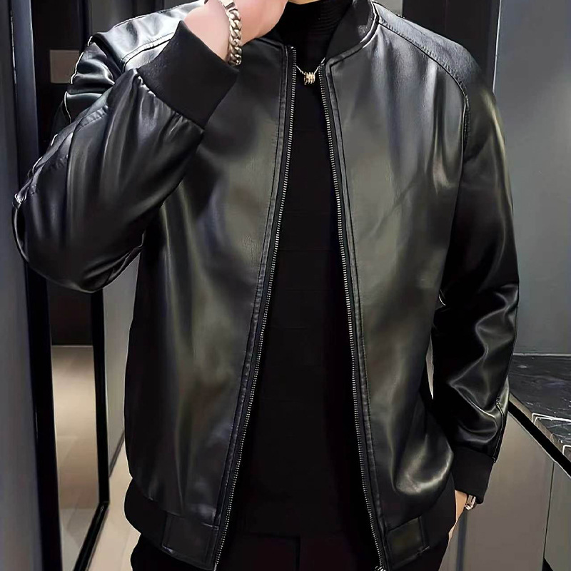 Kişi üçün nazik süni dəri jaket, yaz-payız, beysbol yaxalı
