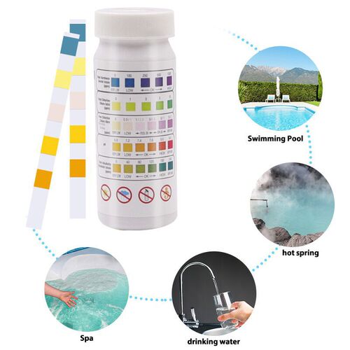 Spring Water Pool 5-in-1 Test Strips - Residual Chlorine, pH, Alkalinity, and Hardness Tester - 1 Bottle (50 Test Strips)