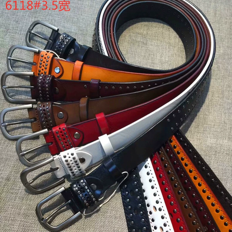 Leather retro belt, cowhide, punk style