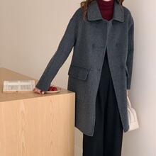 简韩系大衣冬季女装新款双排扣天丝长毛双面大衣外套女23016