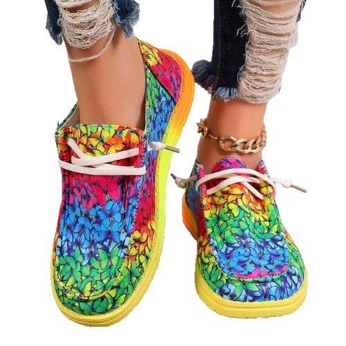 Women's Casual Canvas Ankle Boots with Colorful Tape and Folk Art Design