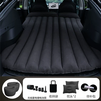 Vehicle-mounted inflatable bed Mattress Car Sleeping Artifact - two-way-trunkrear-seat-black-round-ottoman-compatible-with-tesla-model-y-includes-wireless-battery-pump