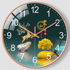 8インチ20cm静音ホームファッション時計時計リビングルーム壁飾り寝室石英時計金鹿掛け時計