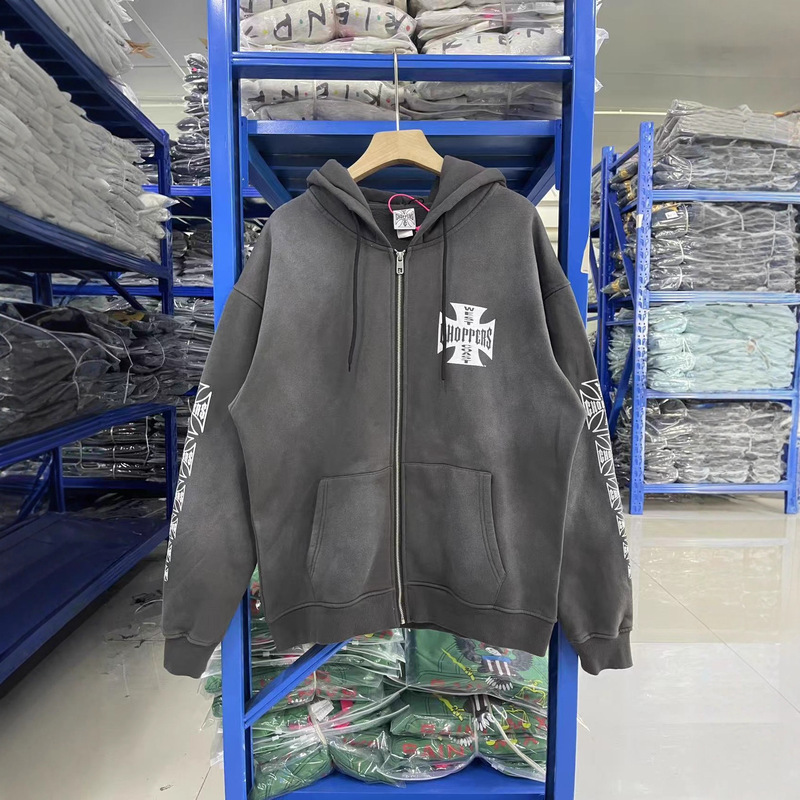 erd忧郁的富二代宽松West Coats重磅vintage铁十字开衫卫衣帽衫秋|undefined