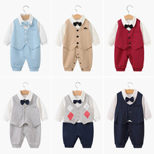 跨境童装婴儿过年衣服男宝宝连体衣绅士新生儿爬服帅气春秋哈衣