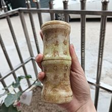 批发古玩玉石甲骨文笔筒书房摆件仿古做旧玉竹节笔筒摆设工艺品
