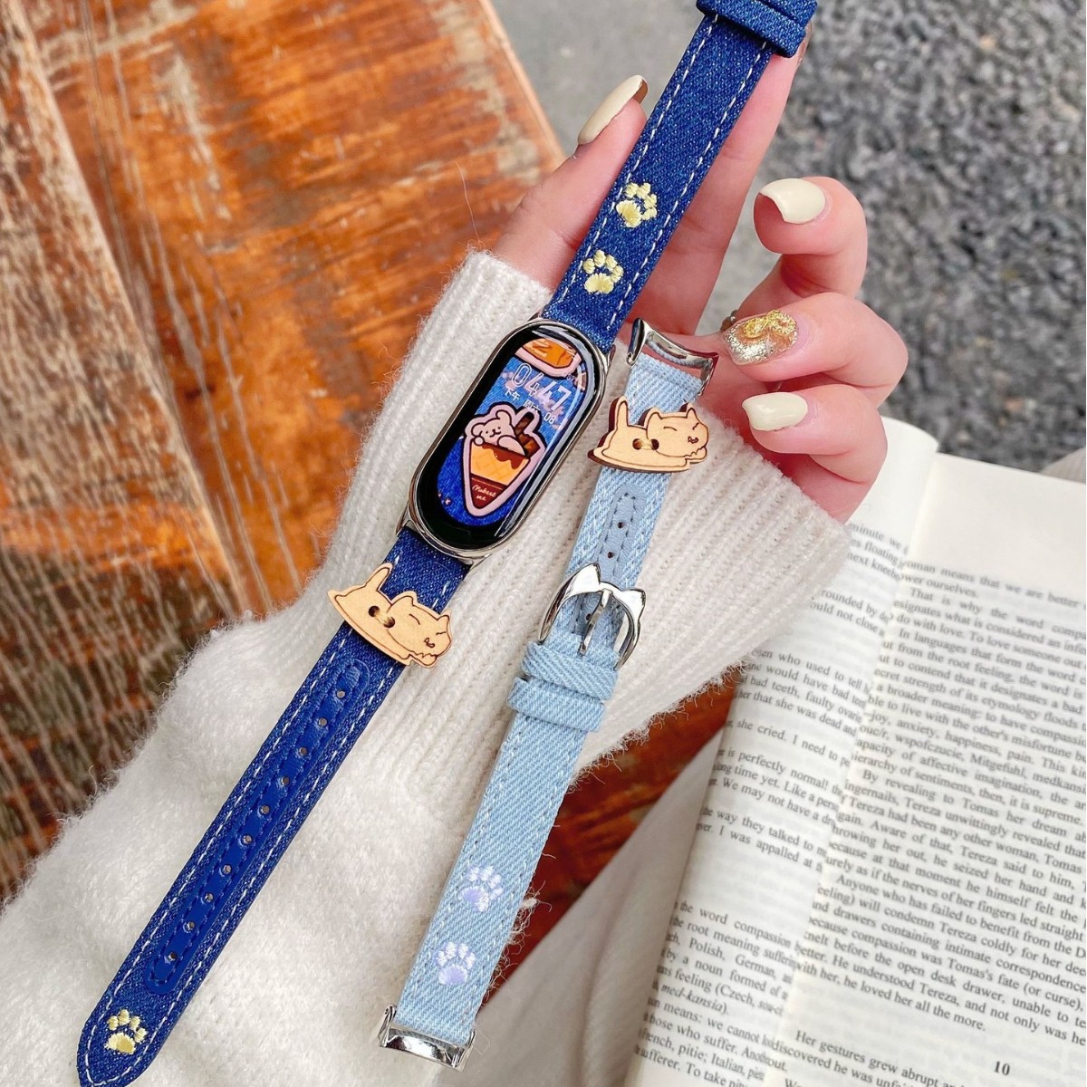 Fine Denim embroidery dog strap for Xiaomi 9pro/8 bracelet gt54 Huawei 8/9 female FIT3/2 wristband