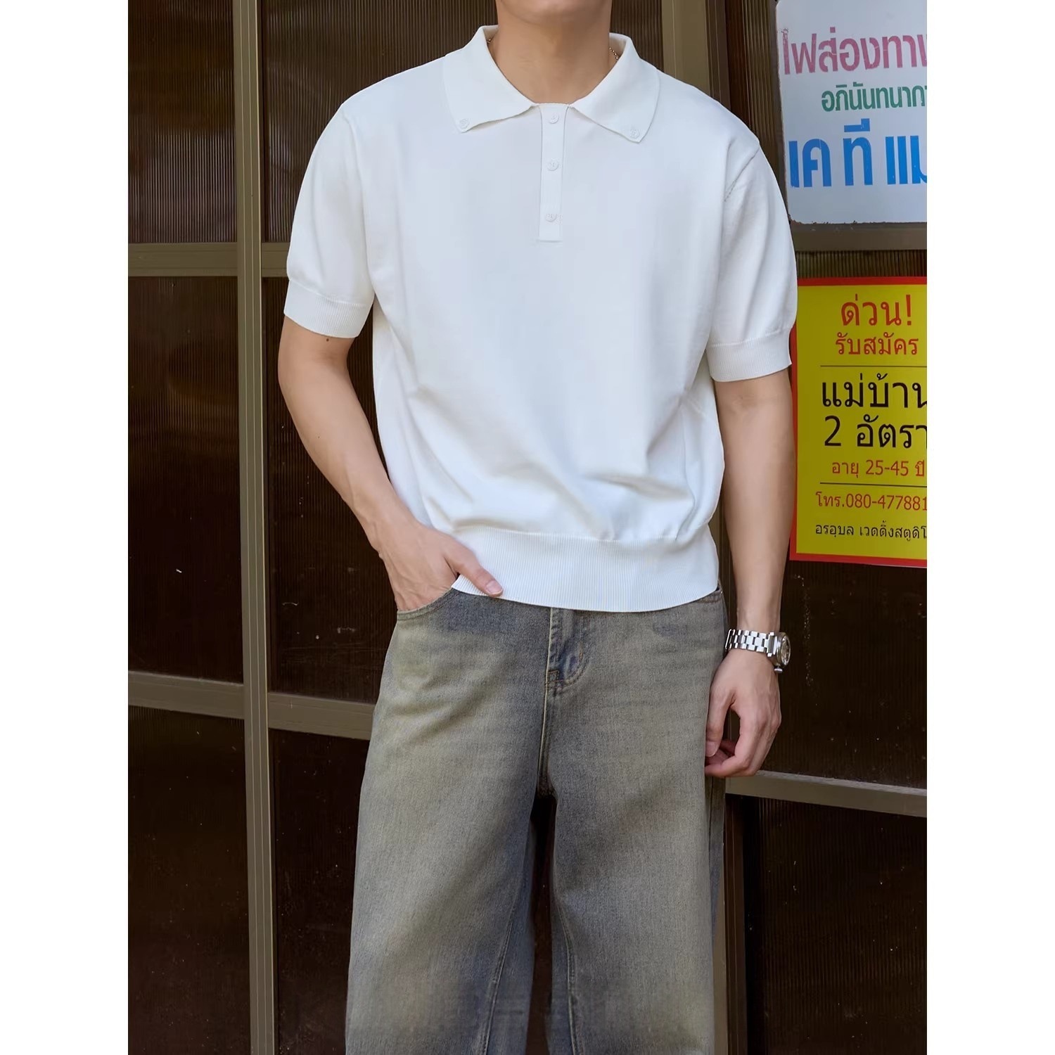 Polo camiseta de punto camiseta de manga corta botón hombre viejo dinero estilo de negocio delgado verano seda transfronteriza transpirable fábrica al por mayor