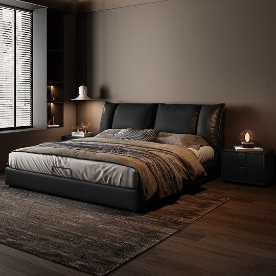 Italian Style Minimalist Small Apartment Leather Bed 1.5 Light Luxury Master Bedroom Soft Bag Double Wedding Bed Modern Minimalist Floor-Standing Storage Bed