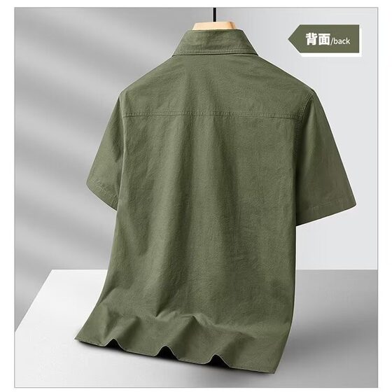 Men's Casual Loose Short-sleeved Shirt New plus size Solid Color Young and Middle-aged Shirt Summer Workwear Pocket