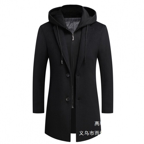 New Men's Korean Style Casual Long Coat with Detachable Hat Trendy Outerwear Men's Long Sleeve Wholesale