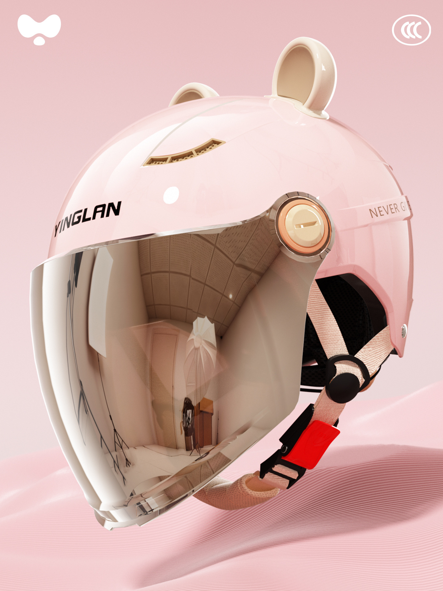 Motosiklet kaskı (dəbilqə) – Universal for Women - 3c-first-love-pink-electroplated-long-visor-a-class-new-national-standard