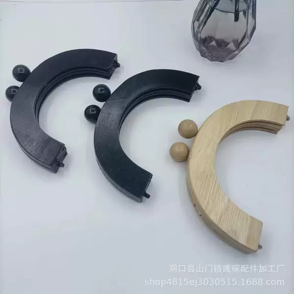 Factory wholesale bag solid wood portable accessories semicircle wooden mouth gold wooden clip frame wooden handle DIY handmade