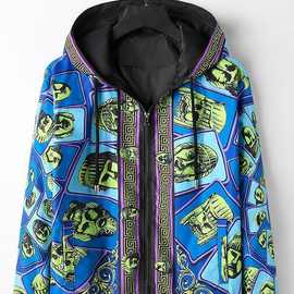 夹克男新款春秋外套男时尚连帽数码印花大码现货招代理一件代发