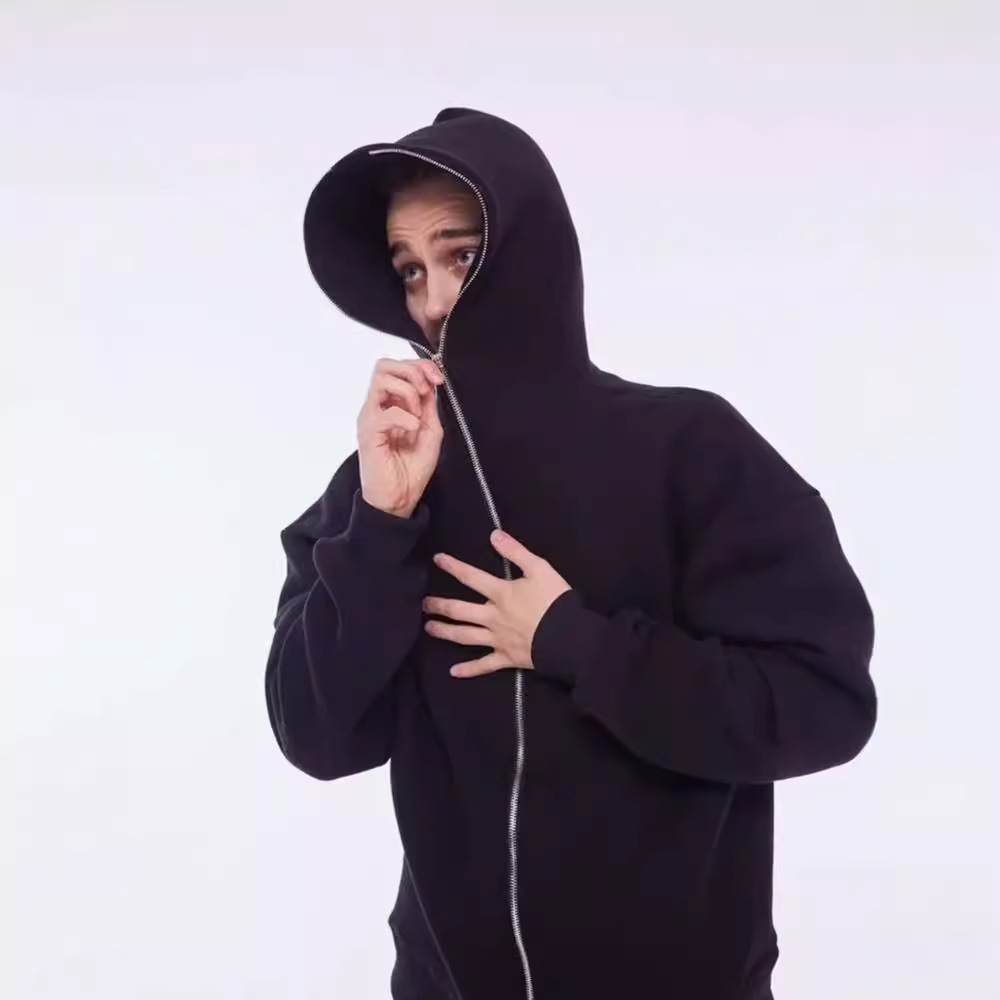 Otoño y invierno de nuevo estilo europeo y americano de vello pesado con cremallera de color sólido suéter hombre suelta de moda larga y media para hombres y mujeres