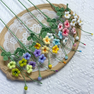 新版纯手工编织花束酢浆草成品家居摆件钩织花仿真花毛线花批发