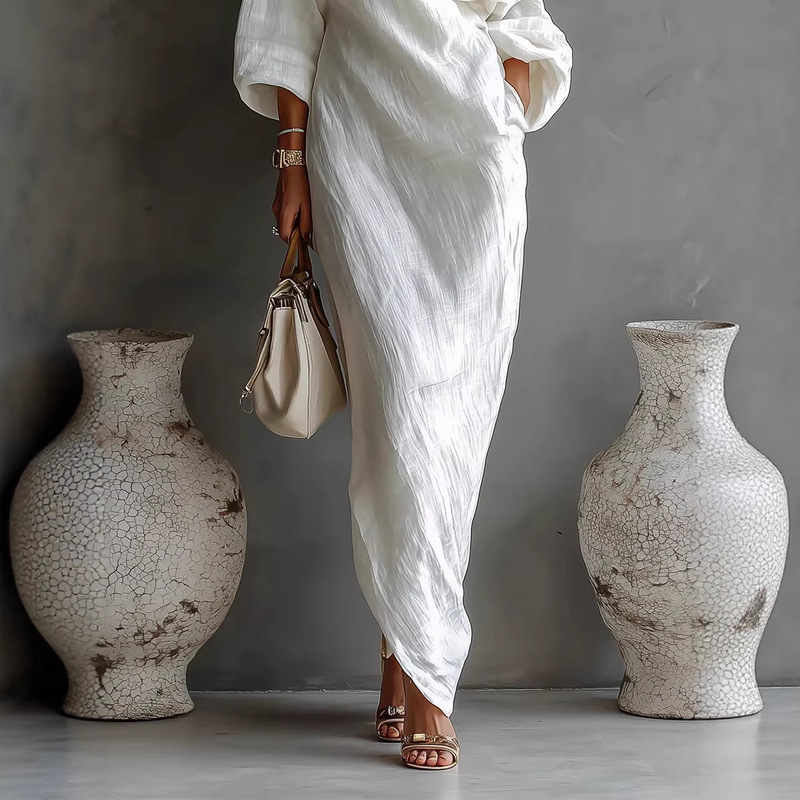 2026 Cross-Border Independent Brand Elegant Breathable Asymmetrical One-Shoulder Casual Dress