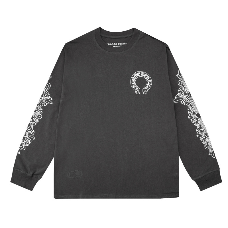 国境を越えた貿易卸売CHクロウの簡潔な文字スローガン ⭐ 長袖Tシャツヨーロッパとアメリカのハイストリートルーズプリントトレンド|undefined