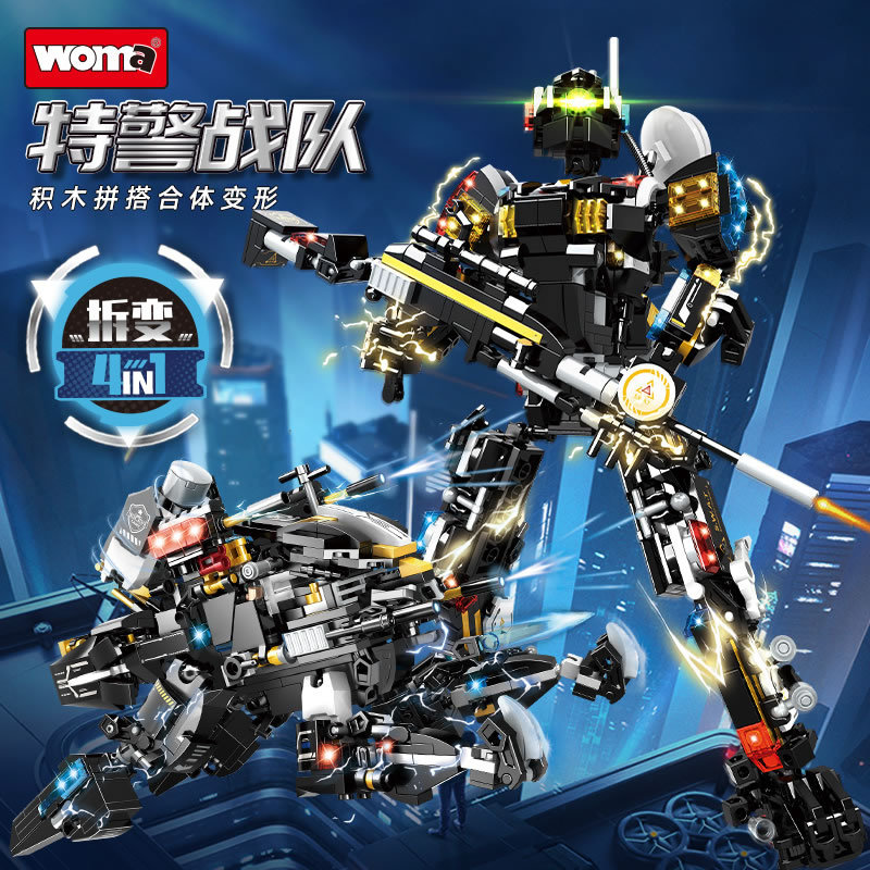 Woma blocs de construction spécial équipe de police mecha robot déformation assemblé jouet éducatif pour enfants modèle garçons cadeau
