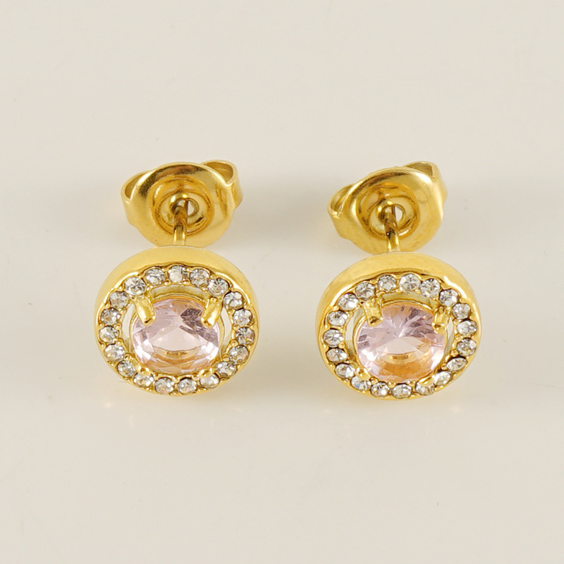 Pendientes de circón de acero de titanio de estilo europeo y americano hembra 18K de acero inoxidable de doble capa pendientes de diamantes de nicho de diseño de alto grado pendientes