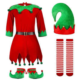 欧美新款圣诞节儿童服装亲子装可爱红色精灵戴帽女 童连衣裙