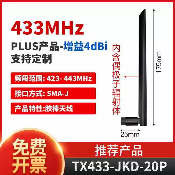 433MHz rubber stick antenna [SMA-J interface]