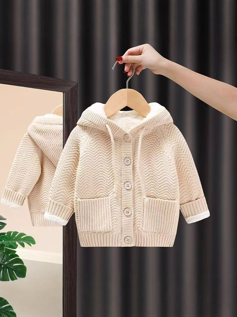 Children's sweater with hood, demi-season warm cardigan, knitted jacket 3