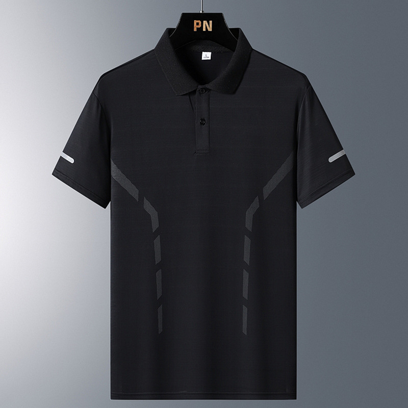 Camisa de polo de seda de hielo de verano de los hombres camiseta de los hombres de seda de hielo moda de negocios papá de los hombres usan solapa impresa manga corta al por mayor