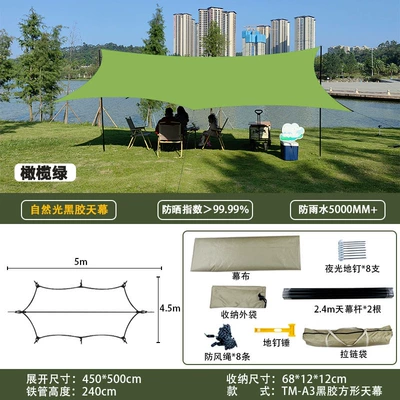 Avtomobil yan çətirləri Sunshade Cooling Canopy Sun Protection - 450500cm-butterfly-octagonal-olive-green-1