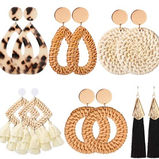 ethnic retro geometric woven beach earrings handmade
