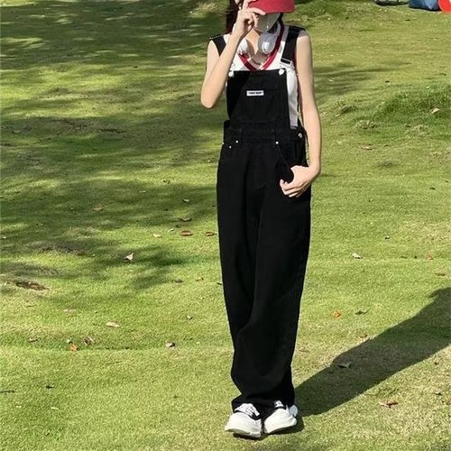 Women's winter 2024 new Korean style long pants high-waisted wide-leg onesie loose denim thin belt pants