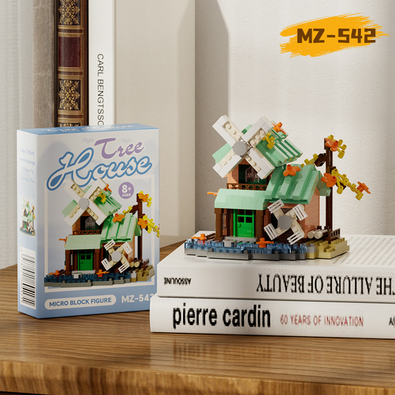 Bloques de construcción de casas de madera en el bosque, escena de calle, molino de viento hecho a mano, casa del árbol, juguetes educativos para niños, Día del Niño