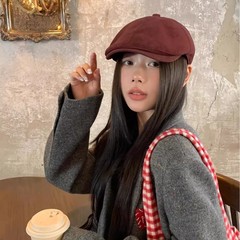 美拉德风复古前进帽女显脸小鸭舌贝雷帽春秋新款报童帽子小头围潮