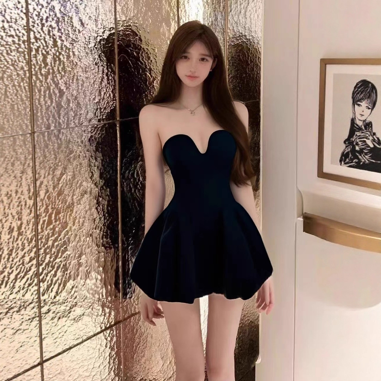 Tz7115 French Socialite High-End Elegant Black Small Dress Skirt Female Pure Lust Sexy Banquet A-Line Tube Top Skirt