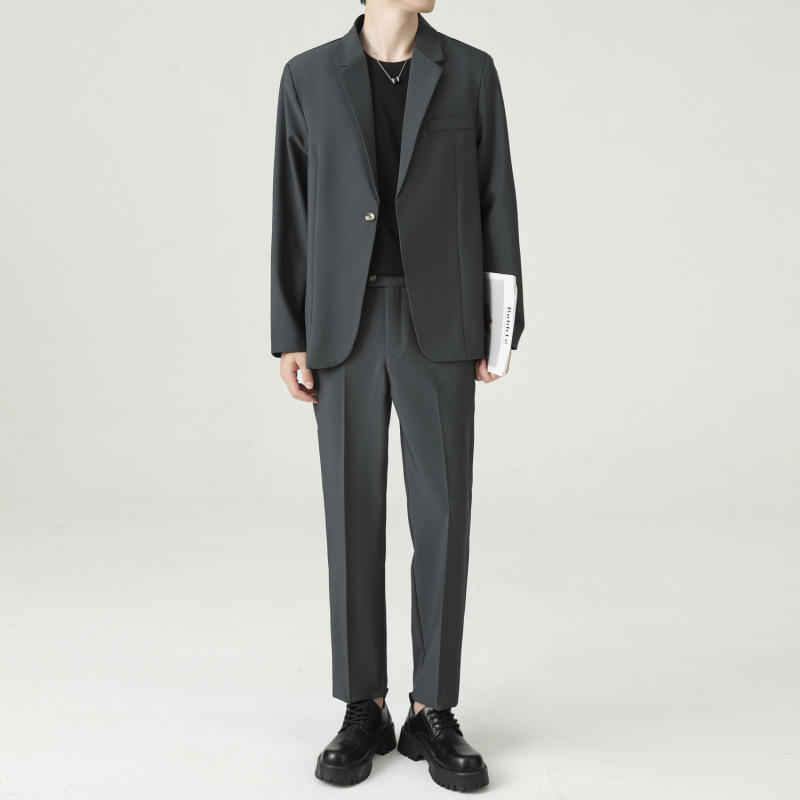 轻商务休闲抗皱免烫小西服男士2026春秋新款宽松简约西装夹克外套