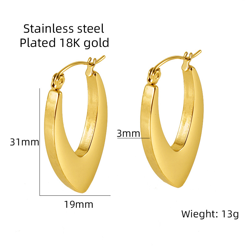 Pendientes de acero de titanio exagerados fríos de estilo europeo y americano Amazon pendientes geométricos en forma de U pendientes femeninos de acero inoxidable de 18K al por mayor