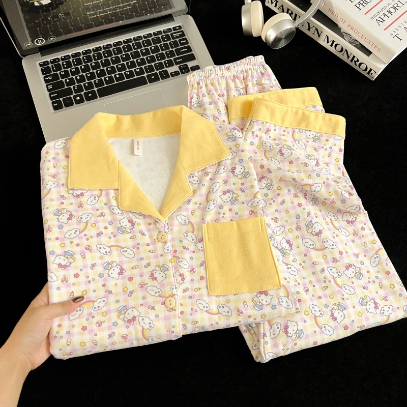 【德绒加厚】长袖卡通睡衣女秋冬季厚绒保暖家居服甜美大码两件套