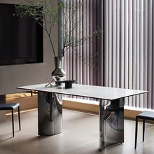 意式轻奢德利丰岩板餐桌长方形现代简约小户型家用不锈钢岩板饭桌