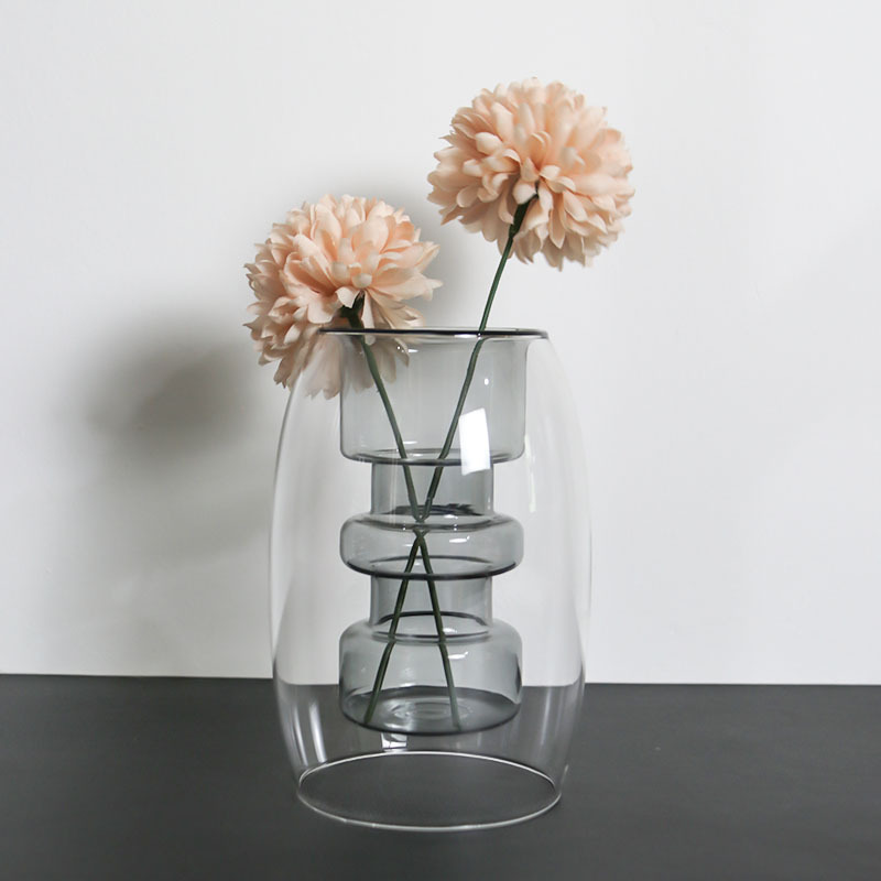 Jarrón de Vidrio Transparente de Doble Capa, Estilo Nórdico, Simple, Creativo, para Decoración de Sala de Estar, Personalizado, para Flores Hidropónicas, Estilo Ligero y Lujoso