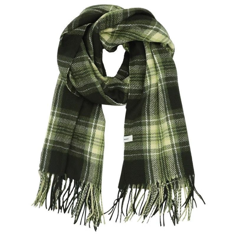 Bufanda a cuadros verde para mujer, edición coreana, estudiante de sentido avanzado, nueva, versátil, gruesa, cálida, cuello tipo chal, invierno_voghion.com