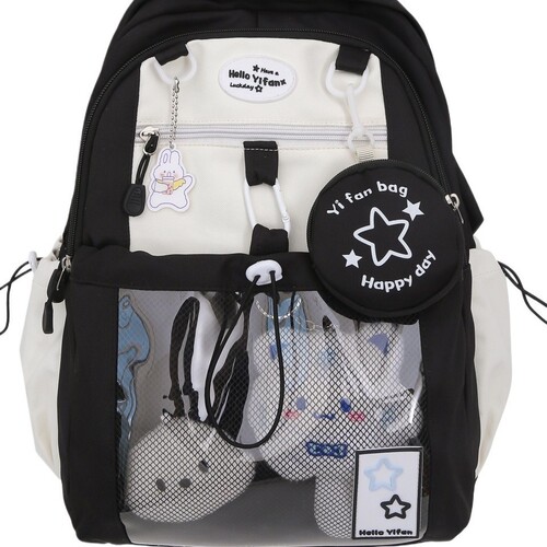 Backpack Korean Version for Middle and High School Students - High Quality, Large Capacity, Lightweight, Versatile, Cute Color Clash College Style Backpack for Girls