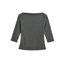 美式纯欲风一字领T恤女秋季新款复古绝美五分袖纯色打底衫上衣