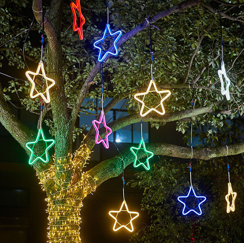 led发光五角星北极星挂树上的景观灯节日亮化五角星装饰户外防水