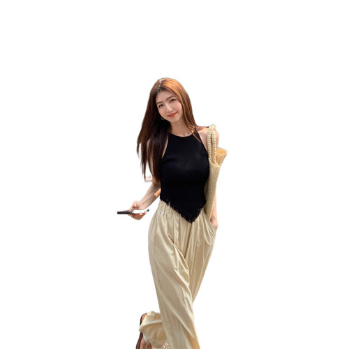 2025 Knitted Small Straps Vest Outerwear Women's Slimming Irregular Design Sense Niche Off-the-Shoulder Tassel Top 