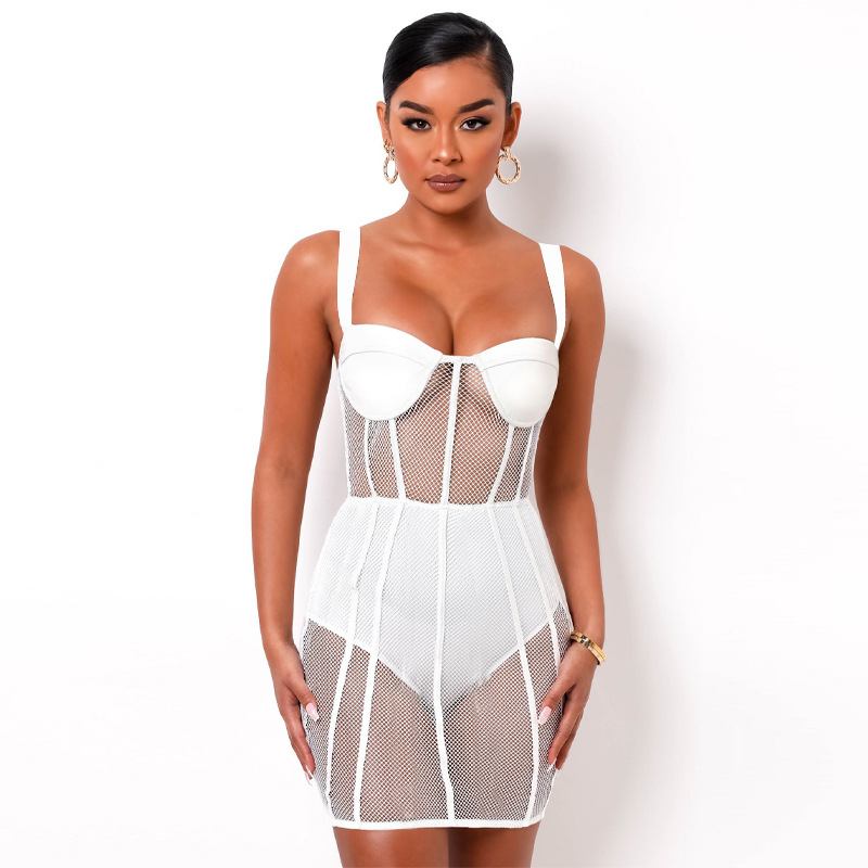 women s mesh see-through stitching suspender dress nihaostyles clothing wholesale NSLJ76146