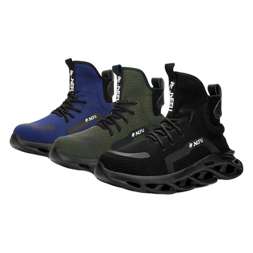 Nuevo modelo transfronterizo de zapatos de protección laboral Jiefu para hombre, con puntera de acero de alta calidad, anti-aplastamiento, resistentes a pinchazos, ligeros y transpirables. image 1