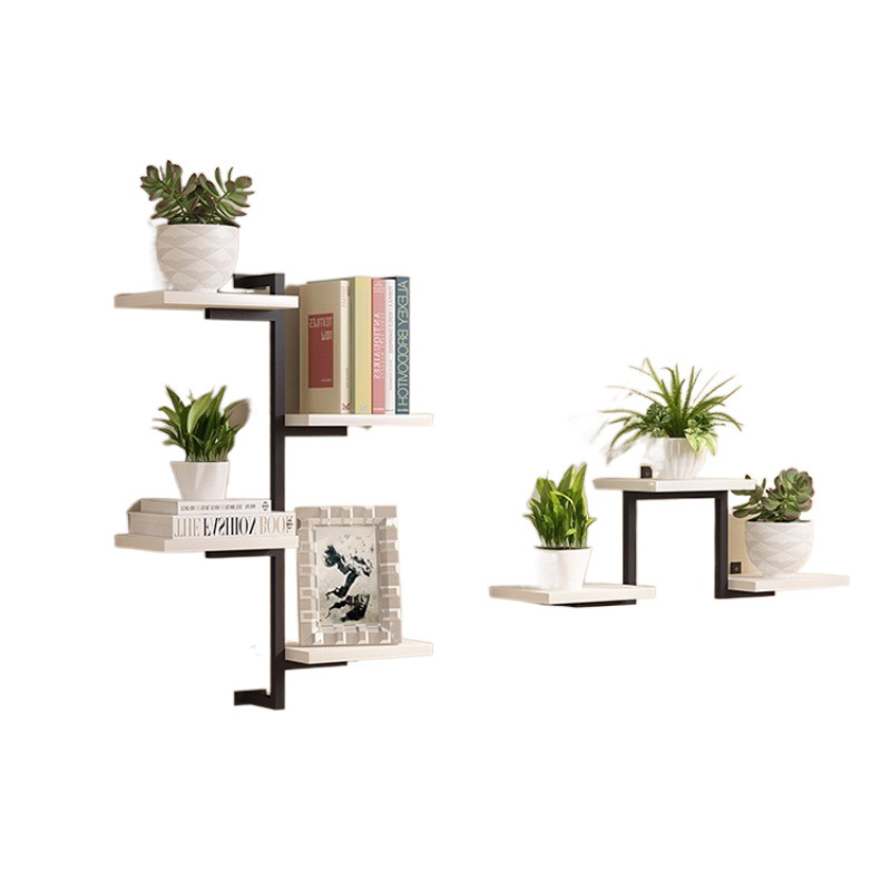 Estante de pared estante de flores decoración moderna simple partición de pared simple hierro forjado estante multicapa perforación